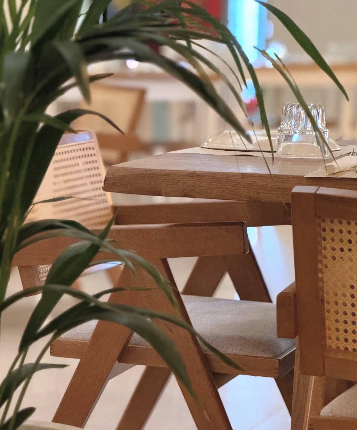 The warm wooden interior of Ariale Restaurant
