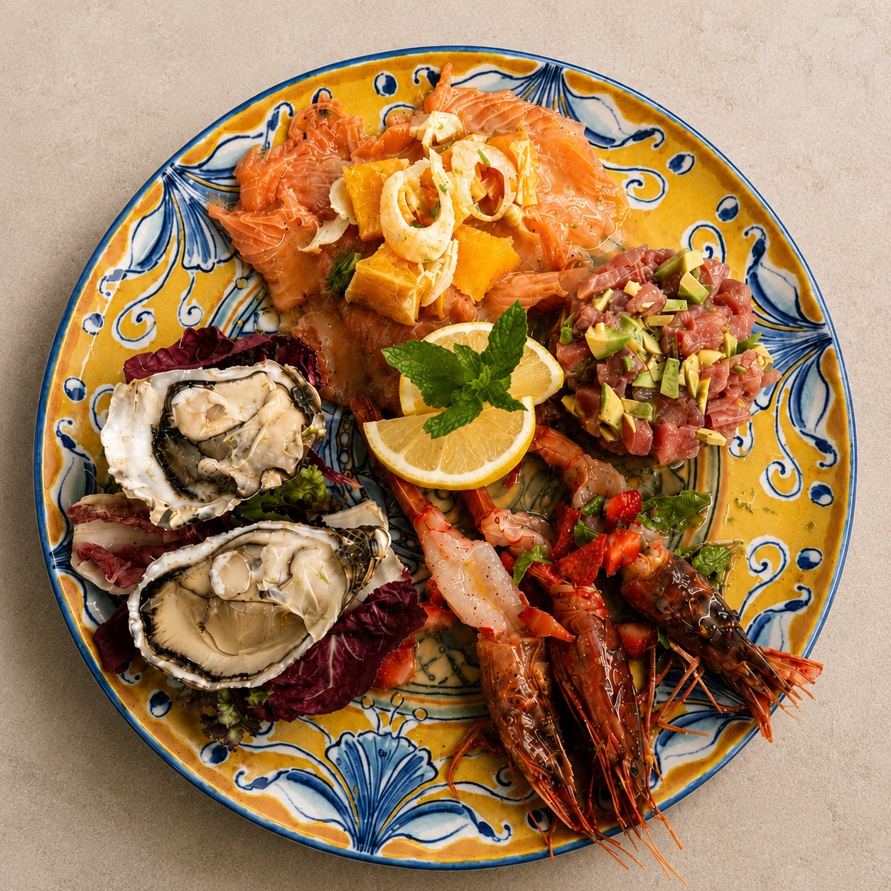 A selection of fresh seafood served at Ariale
